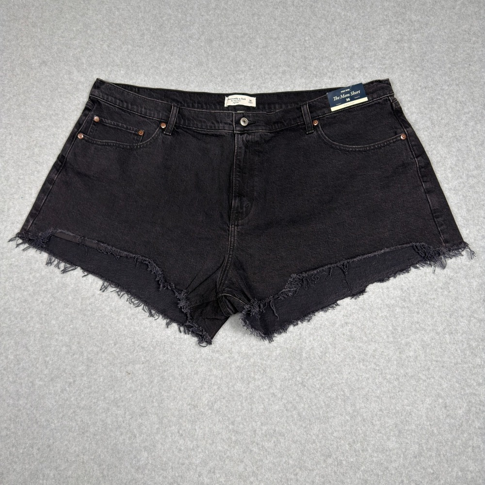 NWT Abercrombie Fitch The Mom Short Sz 36 High Rise Curve Love Black Denim Plus